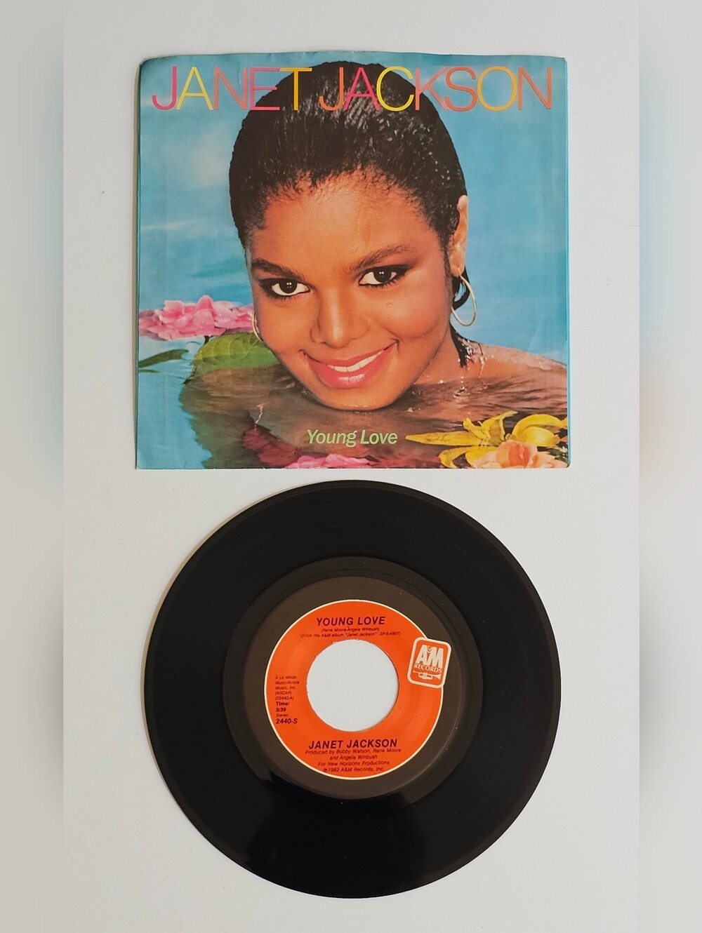 Janet Jackson's 1982 debut single "Young Love" on A&M Records 7-inch 45 Vinyl
